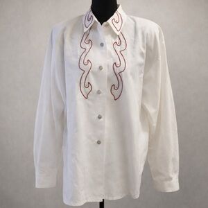 Ali Miles Western Embroidered Button Up Shirt Red Trim Size 14